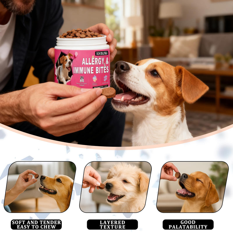 XIXSUSU Allergy Relief Chews for Dogs 12 oz | Itch & Hot Spot Relief for Skin & Coat Health | Grain Free Soft Chews for Dog Allergies | Gut Health for Dog Allergies & Sensitive Stomach