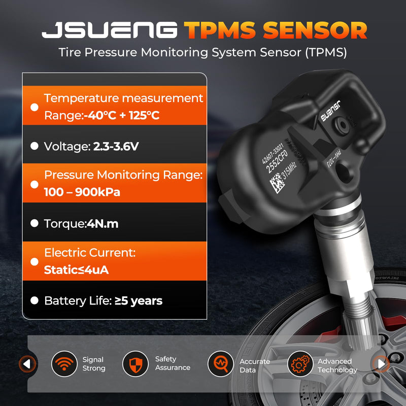TPMS Sensor Compatible for Toyota Lexus Scion Pontiac, Tire Pressure Monitoring Sensors for Highlander Camry Rav4 Corolla Prius Avalon ES GX LX, 4-Pack Replaces 42607-33011 PMV-107J 315Mhz