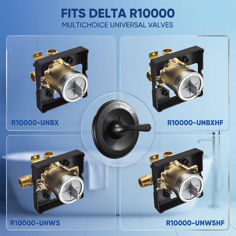 Shower Trim Kit Replacement for Delta 13/14 Series Valves (R10000-UNBX/UNBXHF/UNWS/UNWSHF), Matte Black Handle & Cover Plate, All-Metal, Easy Install (Valve & Cartridge Not Included) Trim Kit Only