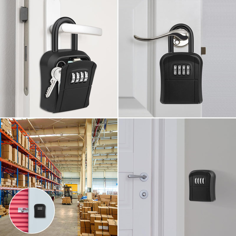 Key Lock Box, [New Version] Diyife Lock Box for House Key, Portable Lockbox for Keys, 4 Digit Combination Key Safe Storage, Waterproof Key Lock Box Wall Mounted for Outdoor Home Garage Office, Black 1 Pack
