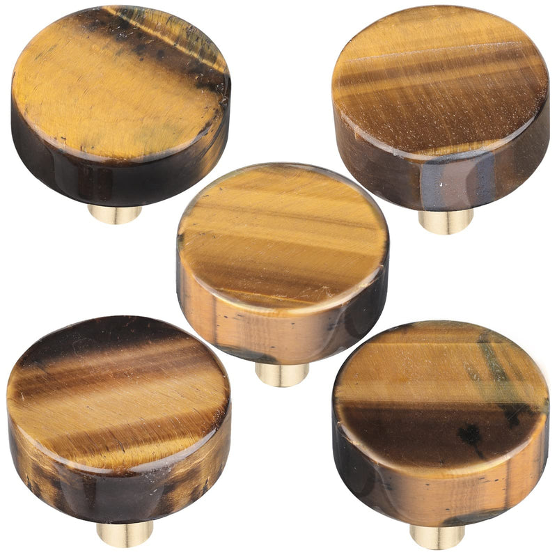TUMBEELLUWA 4PCS Tiger's Eye Brown Crystal Knobs for Cabinets and Drawers | Smooth Surface, Solid Brass Base, 27mm & 41mm Stainless Steel Screws, Easy to Install, Boho Home Decor, Housewarming Gift