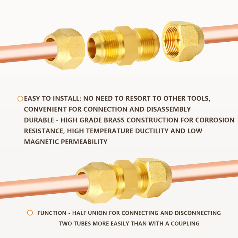 GASHER 2Packs Metals Brass Tube Fitting, Half-Union with Flare Nut, 5/8" Flare x 5/8" Flare Male Pipe Fittings Straight with Nut 2