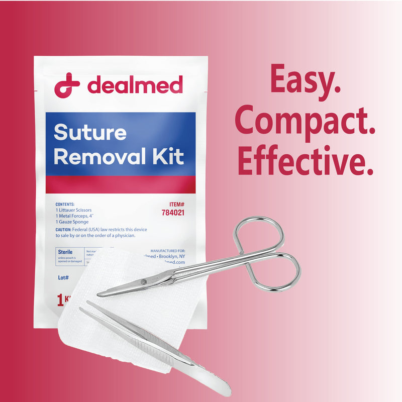 Dealmed Sterile Suture Removal Kit, Includes Suture Removal Scissors, Forceps, and Gauze Sponge, Suture Removal Tool Single-Use Kit, Ideal for Hospitals and Clinics 1