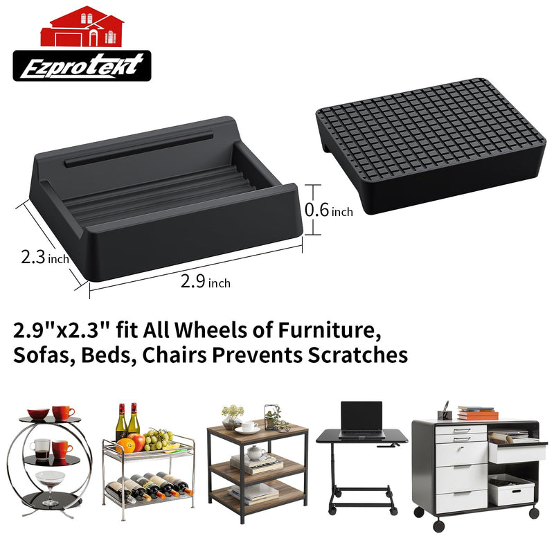 Non Slip Rectangle Furniture Caster Cups, 2.9"x2.3" Non Skid Furniture Pads for Hardwoods Floors, 4 Pcs Silicone Furniture Coasters, Bed Couch Wheel Stoppers to Prevent Sliding and Scratche (Black)