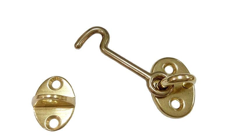 QCAA Forged Brass Cabin Hook Latch & Eye, 2-1/2", Vibrated Brass, 2 Pack Vibrated Brass (2-1/2")