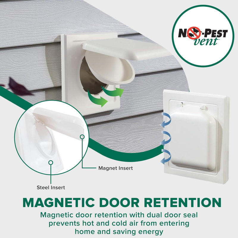 Exclusive Dual Door Dryer Vent Cover Outdoor 4 inch, Made in USA w Highest UV Resistant Plastic in any Outdoor Vent Cover (White, 4 inch W/O Duct Tube) White