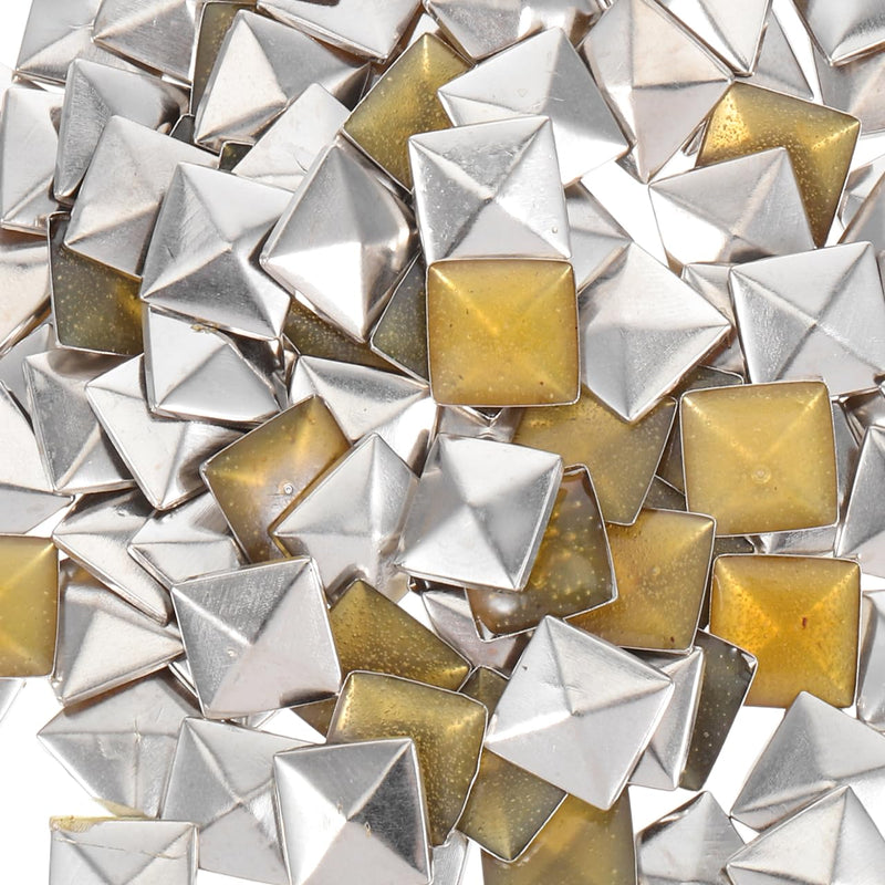 NUOBESTY 200pcs Pyramid Studs for Clothing, 0.39" Metal Square Spikes Hotfix Iron on Silver Rivets for Leather Crafts, DIY Punk Accessories for Shoes, Bags, Fabric, Jacket
