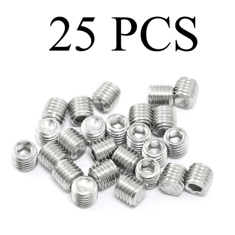 25pcs 1/4-28x1/4" Hexagon Hex Socket Set Screws 304 Stainless Steel Full Thread Cup Point Grub Screws 1/4-28x1/4 inch