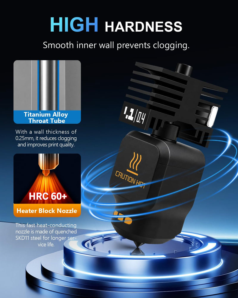 4Pcs P2S Hotend with 0.2/0.4/0.6/0.8mm Bambu Lab P2S/H2D/H2S/H2C Hardened Steel Nozzle, Quick Swap Precision 3D Printer Extruder Hot End Kit with 8 Silicone Cover Socks 4PK 0.2/0.4/0.6/0.8mm