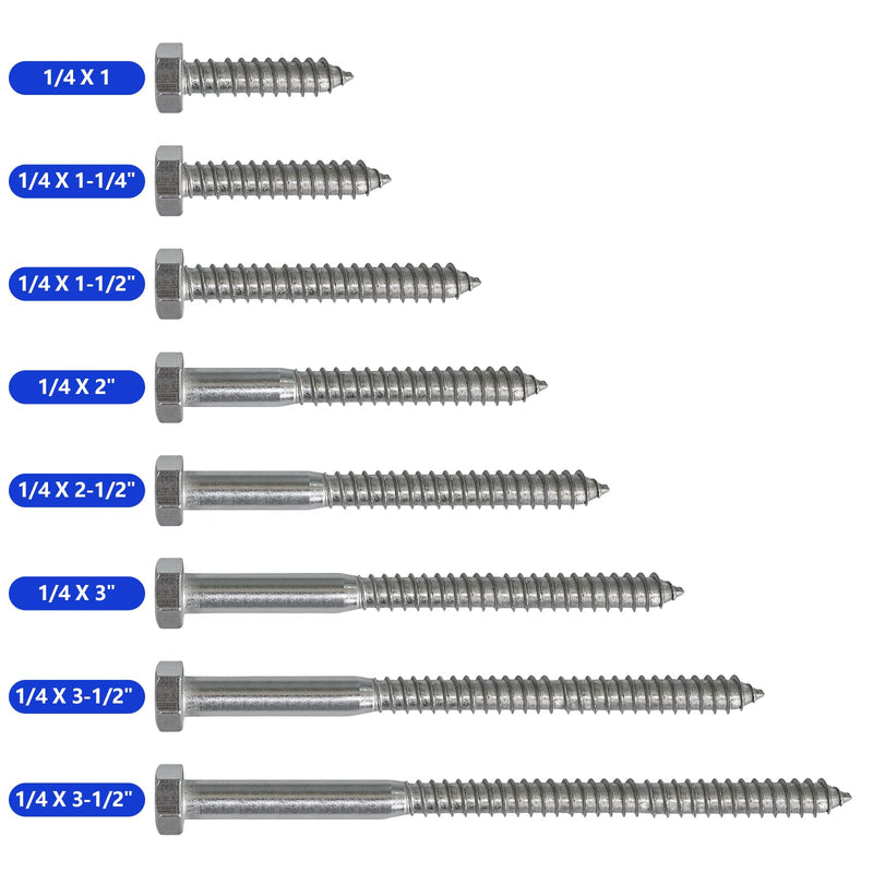 1/4 X 1-1/2" Hex Head Lag Screws Bolts, 304 Stainless Steel 18-8, Hexagon Head Wood Screws Hex Lag Screws, Pack of 20 1/4 X 1-1/2"