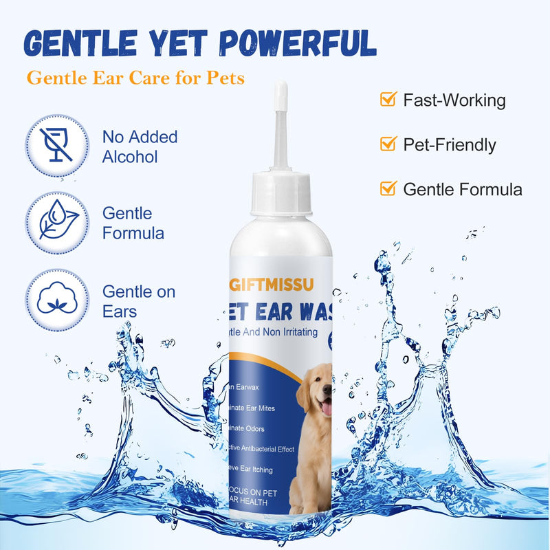 4 fl oz Dog Ear Cleaner Solution, Gentle Ear Wash for Dogs and Cats, Pet Ear Cleaner for Routine Ear Cleaning and Care, Ideal for Regular Pet Grooming Use