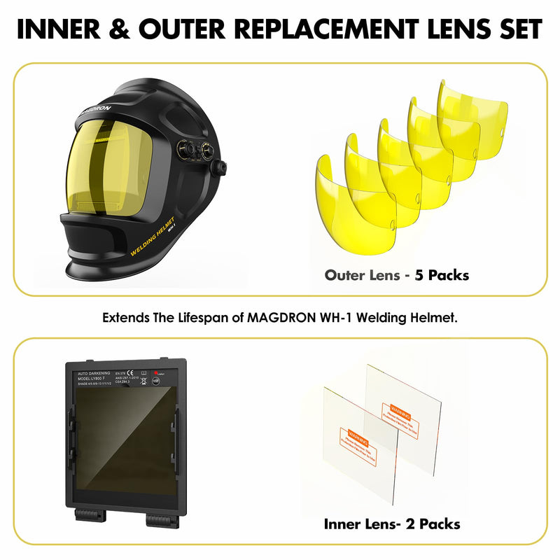 5 Pack Amber Front Lid Lens with 2Pcs Inner Lens, Front Cover Lenses Compatible with Magdron Welding Helmet, 3.93" x 3.66" Viewing Lens, Magdron Welding face mask Lens Replacement Parts