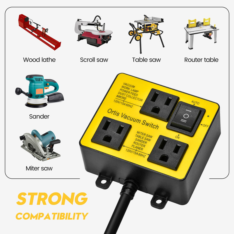 Automatic Vacuum Switch, Ortis Vacuum Switch for More Power Tools, Delay Vacuum On/Off to Prevent Circuit Overload and Tripping, Keep Your Workplace Cleaner, Better for Your Lung Yellow