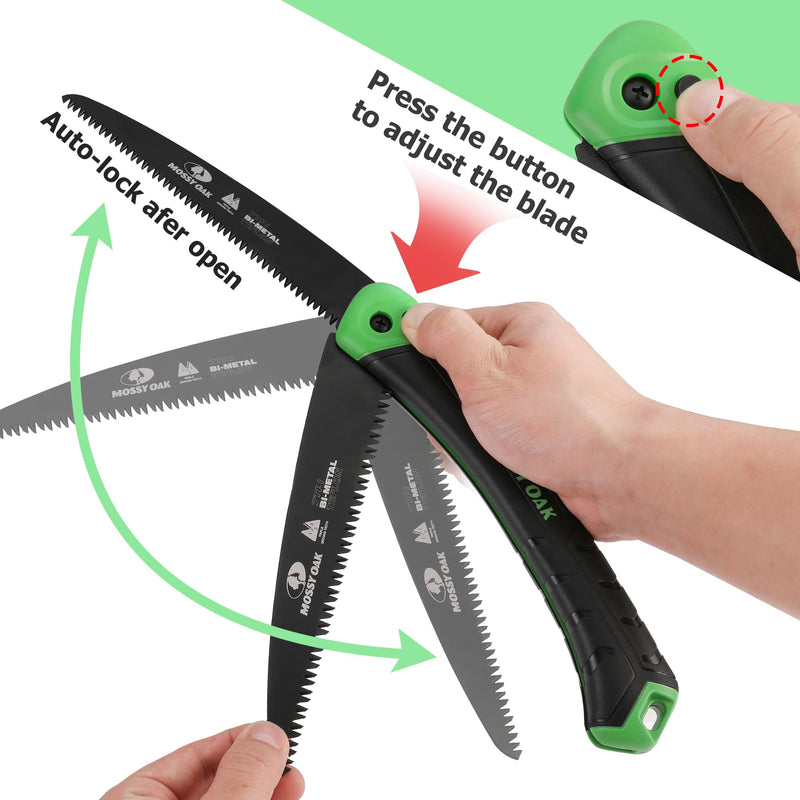 MOSSY OAK Folding Saw - 7 Inch Pruning Hand Saw with Pouch, D6A & M2 Bimetal Saw Blade, Hunting Saw Foldable for Deer, Tree, Wood, and Limb Cutting