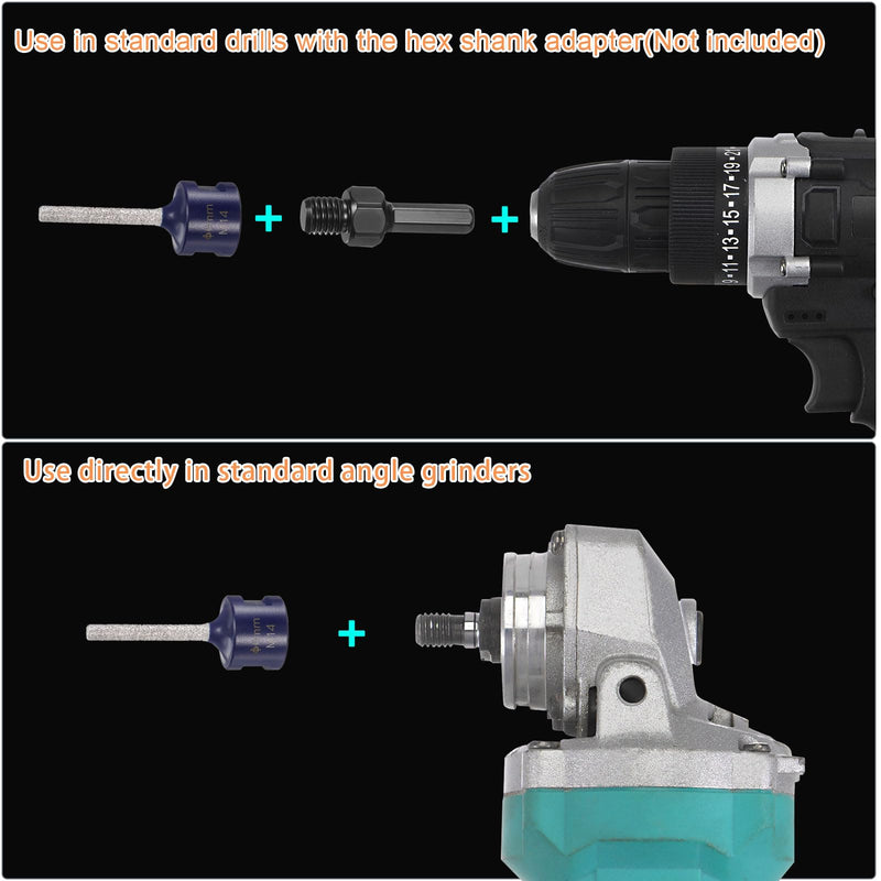 HARFINGTON 2pcs Diamond Finger Milling Bits 30mm (1-3/16") Dia M14 Thread Diamond Milling Bit for Enlarging Shaping Existing Holes in Porcelain Ceramic Tile Marble, Blue 30mm (1-3/16") 2