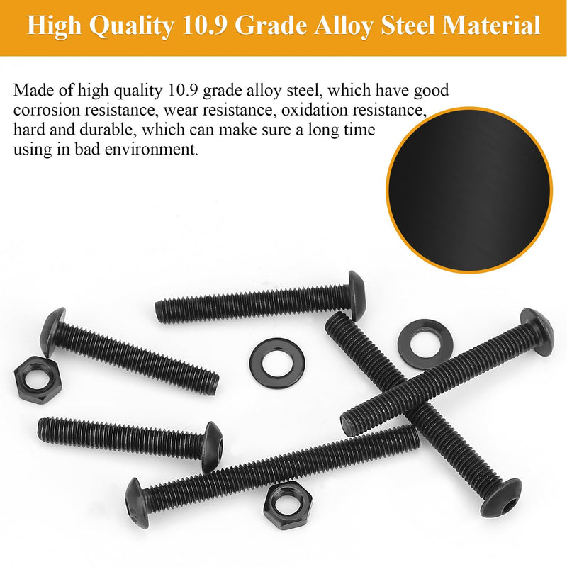 105 Pieces M5 x 30/35/40/45/50mm Button Head Socket Cap Screws Nuts Washers Set Black, Sutemribor M5 Long Screws, M5 Black Screws Nuts Washers Assortment Kit, 10.9 Grade Alloy Steel, Fully Threaded M5 Long Screws Kit