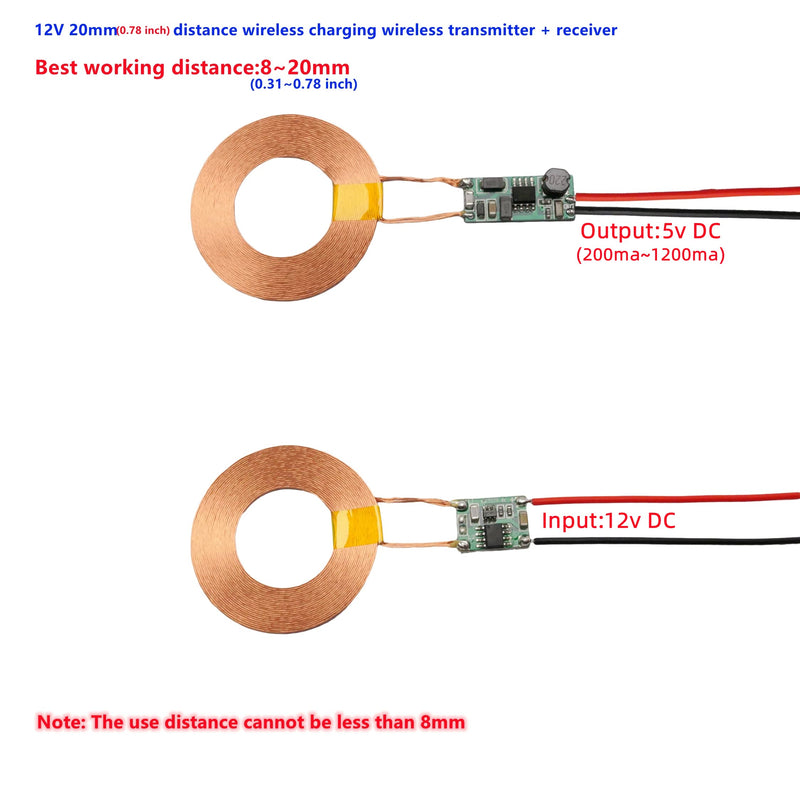 12V 23mm Distance Charging 5V 100mA~1.2A Output 42mm Coil Power Charger Transfer (42mm Coil) - NewNest Australia