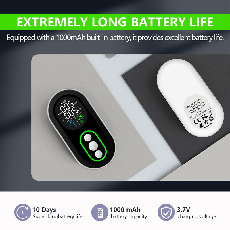 LSENLTY 4 in 1 PM 2.5 and PM 10 Air Quality Monitor(Temp/Humidity/PM2.5/PM10), Portable PM 2.5 Detector with Alarm Function, 0~1000 UG/m³ Detector Range Air Quality Monitor for Home, Office, School