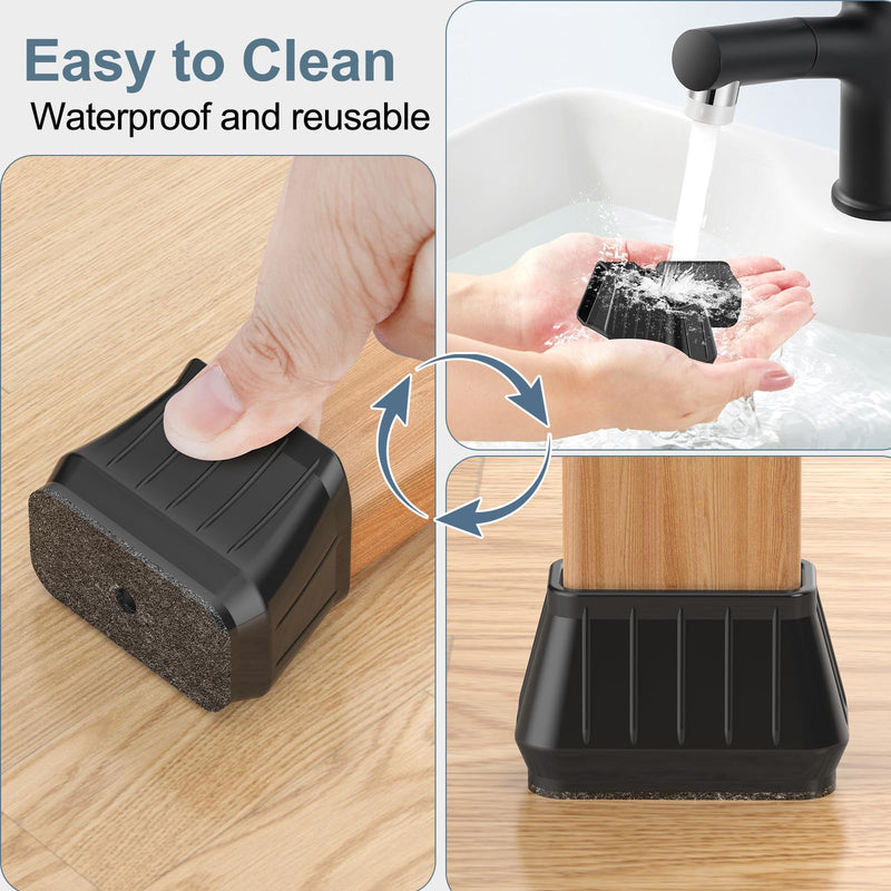 24PCS Rectangular Chair Leg Floor Protectors for Hardwood Floors, Thicken Rubber Chair Leg Cap Covers, Non Slip Furniture Leg Pads to Protect Wood Tile Floors from Scratches and Reduce Noise Black Rectangular L