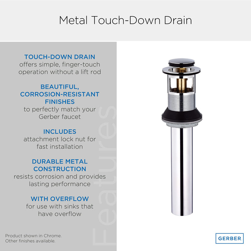 Danze DA505918BS Metal Touch Down Drain Assembly, 1 1/4-Inch Tailpiece Diameter, Satin Black