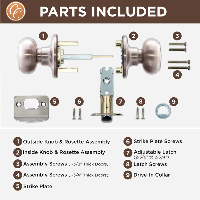 Copper Creek Satin Stainless Door Knobs - Round Colonial Knob, 1 Pack, Interior Passage Handle Perfect for Home Improvement - Fits All Standard Doors - Hallway, Closet, Bedroom, Bathroom Passage Function
