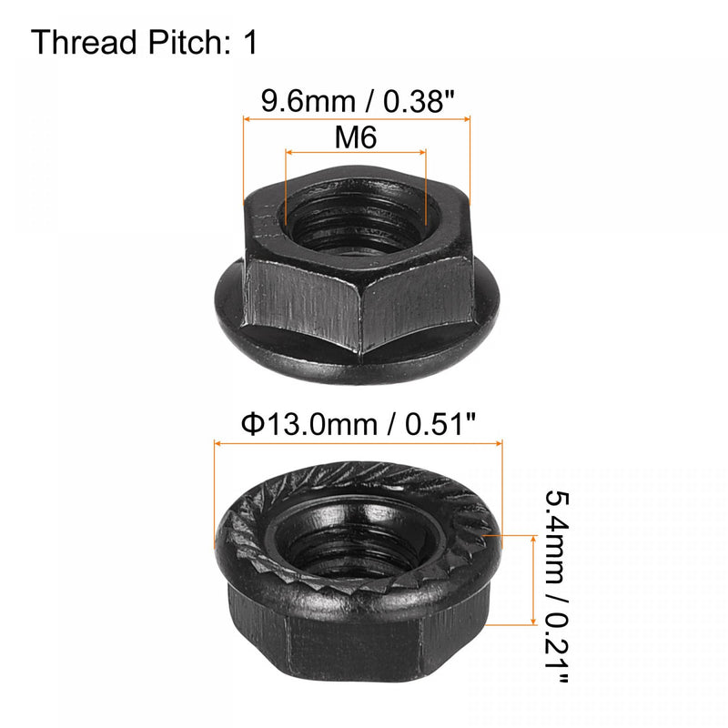 uxcell M6 Serrated Flange Hex Lock Nuts, Carbon Steel Black Oxide Finished 20pcs