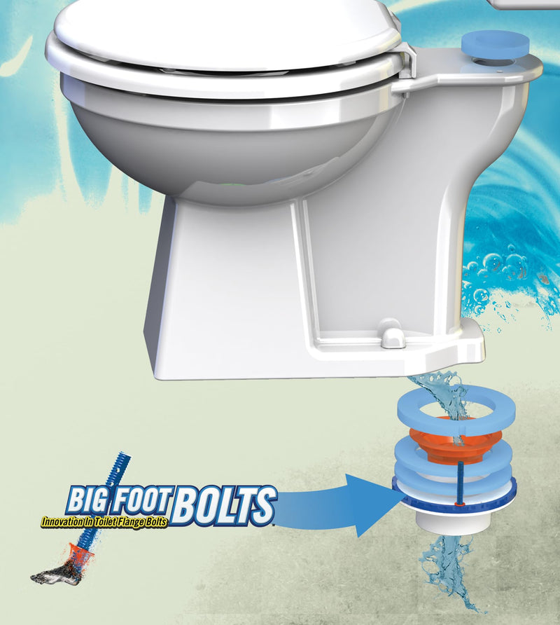 Big Foot Toilet Bolts & Hand-Tighten Caps - 5/16" Thread - 2.5" Length - Rubber Wedge Locks in Flange