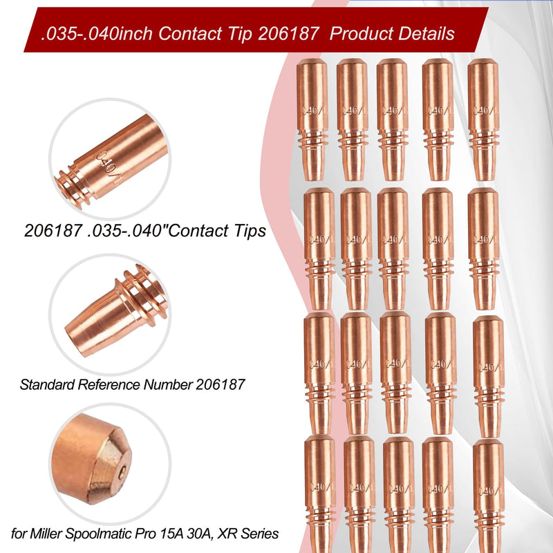 50PK 206187 .040" - .035AL Welding Contact Tips for Spool Spoolmatic 15A 30A Pro Spool Gun & XR Series & Roughneck C-Series Welding Gun, Welding Tips, High-Temperature Resistant 50