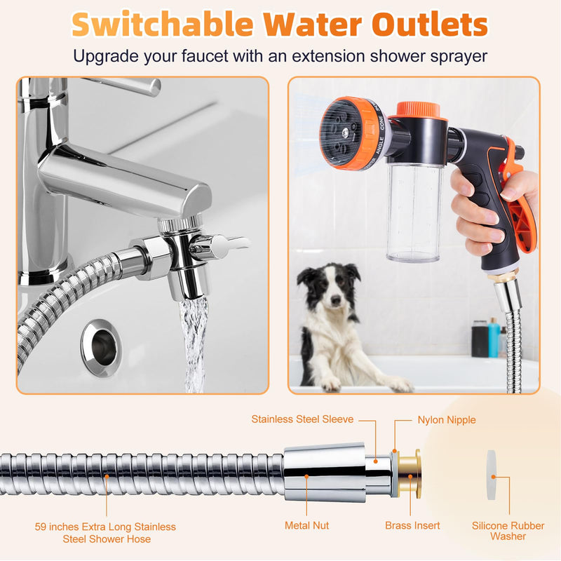 Bathtub Faucet Sprayer Attachment for Tub, Dog Washing Hose Attachment for Bathtub with Faucet Adapters, Sink Sprayer Dog Bath Hose Attachment for Tub Faucet, Dog Shower Attachment 11