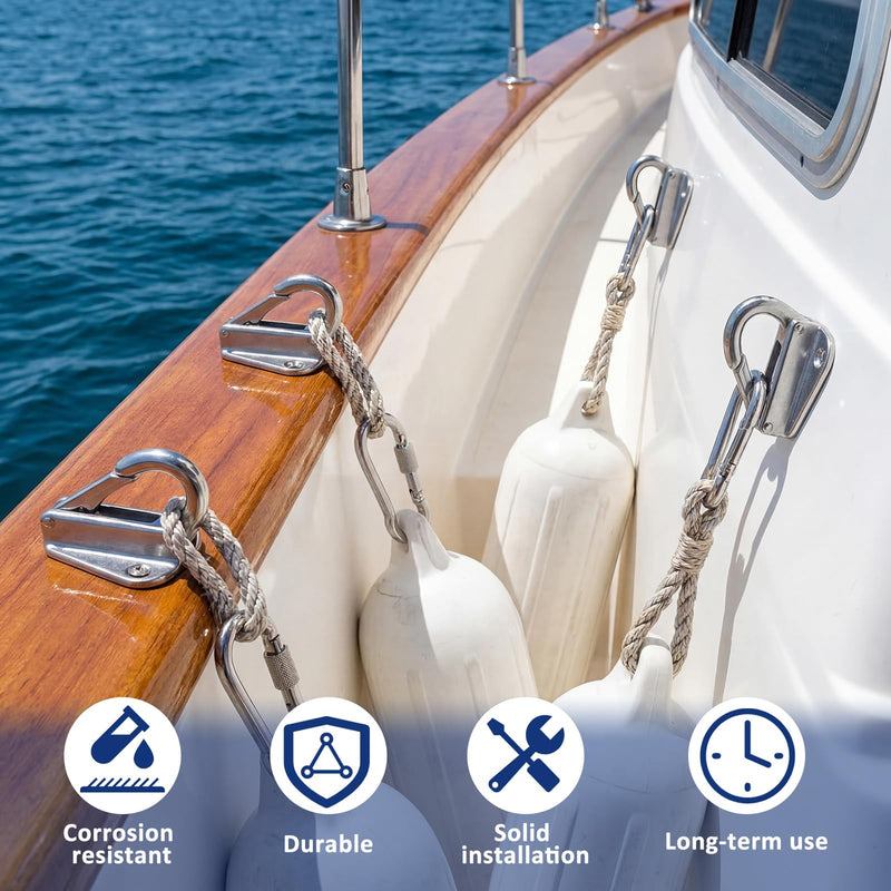 Frienda Boat Fender Hooks 316 Stainless Steel (6 Pack), Wall Mounted Marine Fender Clips with Spring Latch & 12 Screws, Dock Rust Proof Hardware for Boats Yachts Ropes