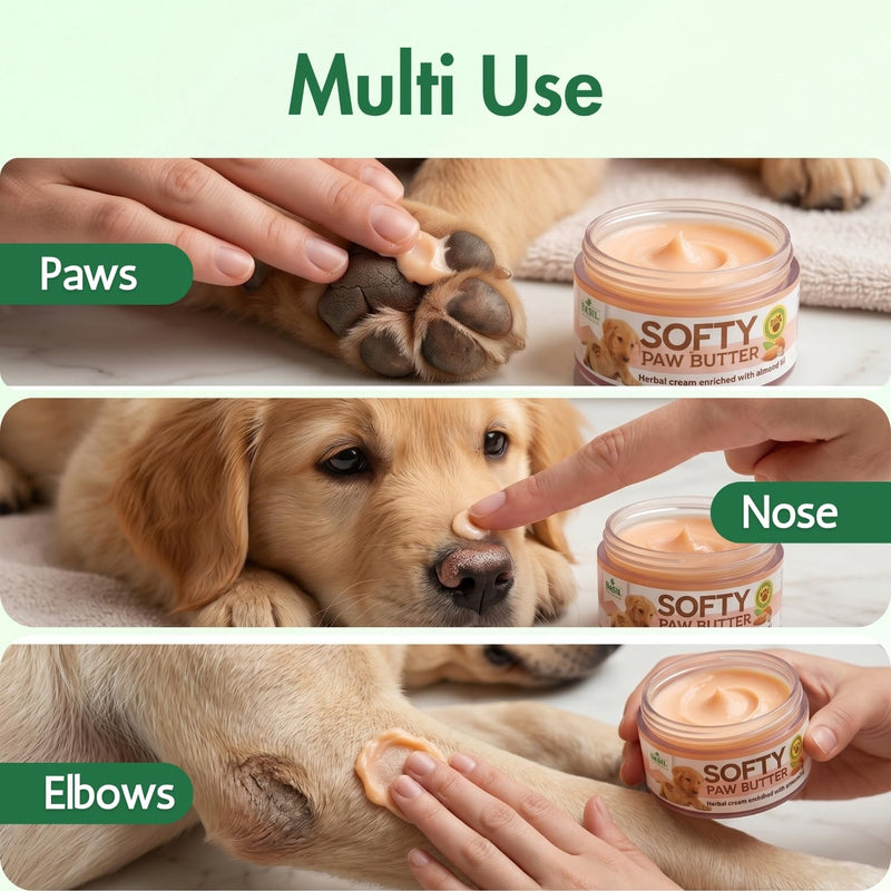 BASIL Dog Paw & Nose Balm Butter Cream with Almond Oil - Moisturizing Balm for Dry, Cracked Paws & Elbows | Gentle Care for Dogs & Puppies (50g / 1.75 oz)