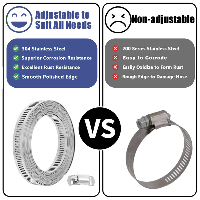 Hose Clamps Stainless Steel 304 Kit DIY, Cut-To-Fit 8FT Metal Strap + 6 Fasteners, Adjustable Worm Gear Hose Clamps, abrazaderas para mangueras for Pipe/Duct/Tube