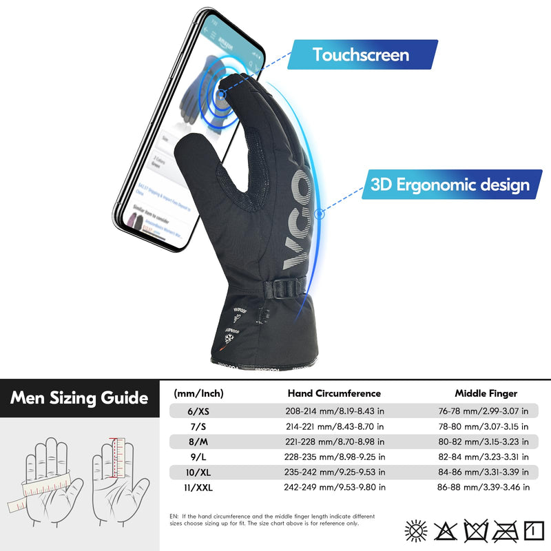 Vgo... -20/-4F Winter Work Gloves - Waterproof Insulated Gloves (1 Pair, L, Black, SL7761FLWP) Large(1 Pair) Black-synthetic Leather