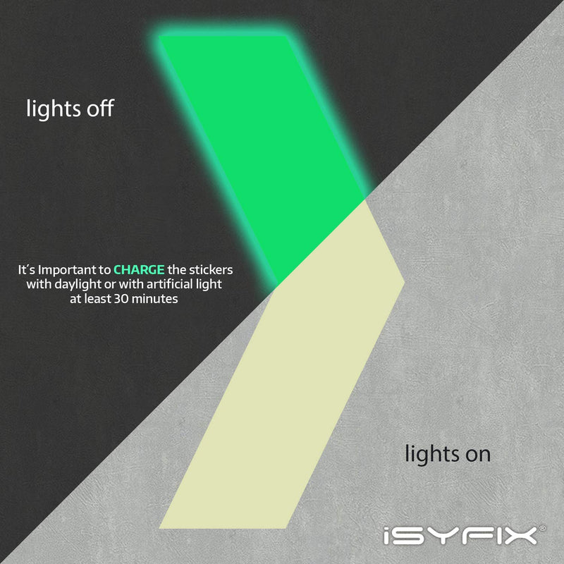 iSYFIX Glow in the Dark Arrow Stickers - 30 Pack, 4x2 Inch - Premium Self-Adhesive Photoluminescent Vinyl, Safety Sticker, Perfect to mark Stairs, Exits, Steps, Garages, Home, Office, Switches & Walls