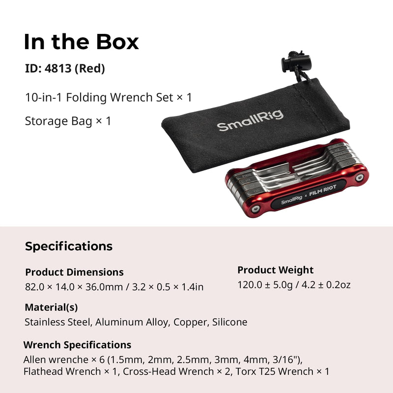 SmallRig x FILM RIOT 10-in-1 Folding Tool Set with Screwdrivers and Hex Key Wrenches, Multiple Angle Positioning, Portable and Compact Design (Red) - 4813 Red