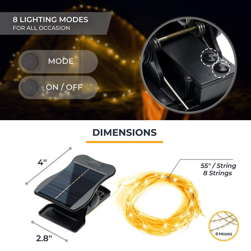 VOOKRY Solar Umbrella Lights Outdoor, Waterproof Solar Powered Patio Umbrella Lights Cordless 8 Modes LED Umbrella Patio Lights for Beach Tent Camping Garden Party Decoration(Warm White) Warm White