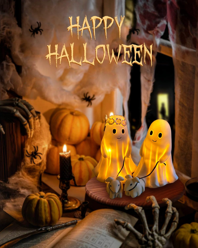 Ghost Walking Dog Display Statue Nightlight, Warm Lighted Indoor Figurine Lamps, Halloween Decors Spooky Dog Light, Cute Decorations for Party, Home, Bedroom, Shelf, Table Centerpiece (Boy) Boy