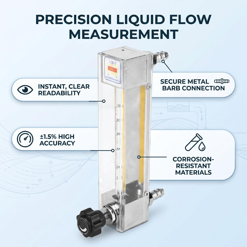 Garosa Liquid Flowmeter LZB-3 Glass Tube Flow Meter Water Flow Meter for Acid Alkaline Liquid Metal Barbed Connector Tool Flowmeter Instrument (10-100mL/min)