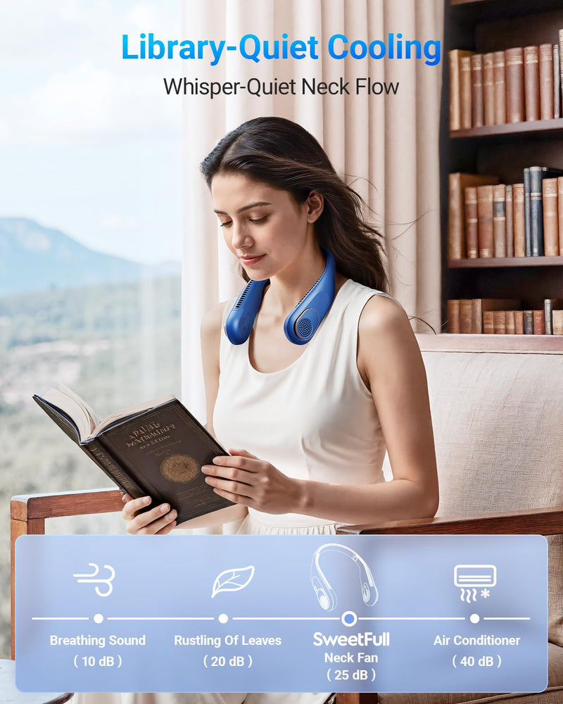 SWEETFULL Portable Neck Fan 360° Cooling Bladeless Personal Fan | No Hair Twisting - 4000mAh USB Rechargeable Wearable Fan for Travel, Birthday Gifts for Men, Women, Mom, and Dad A1 Blue