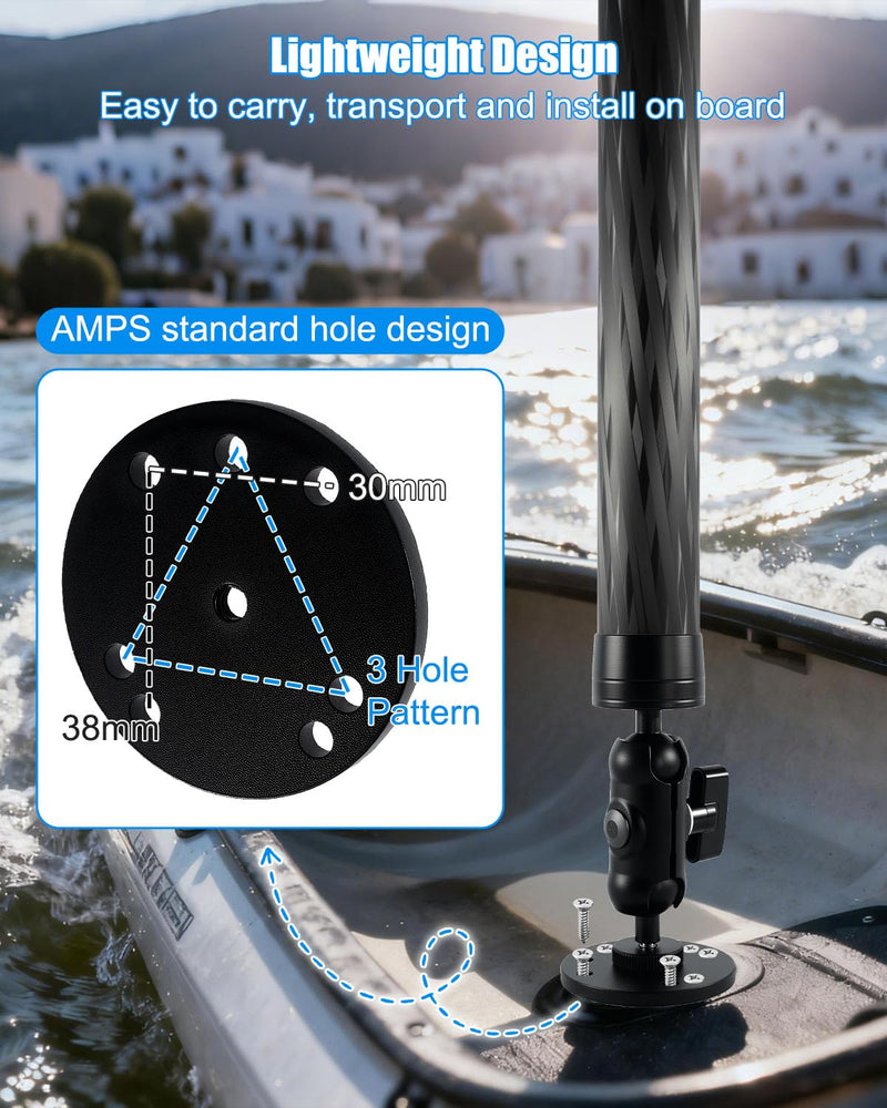 Aluminum Alloy Fish Finder Mount with C Size 1.5 Inch and Round Base, 19.68 Inch Long Arm Marine Electronic Depth Finder Mount Compatible with Garmin Lowrance Humminbird and More