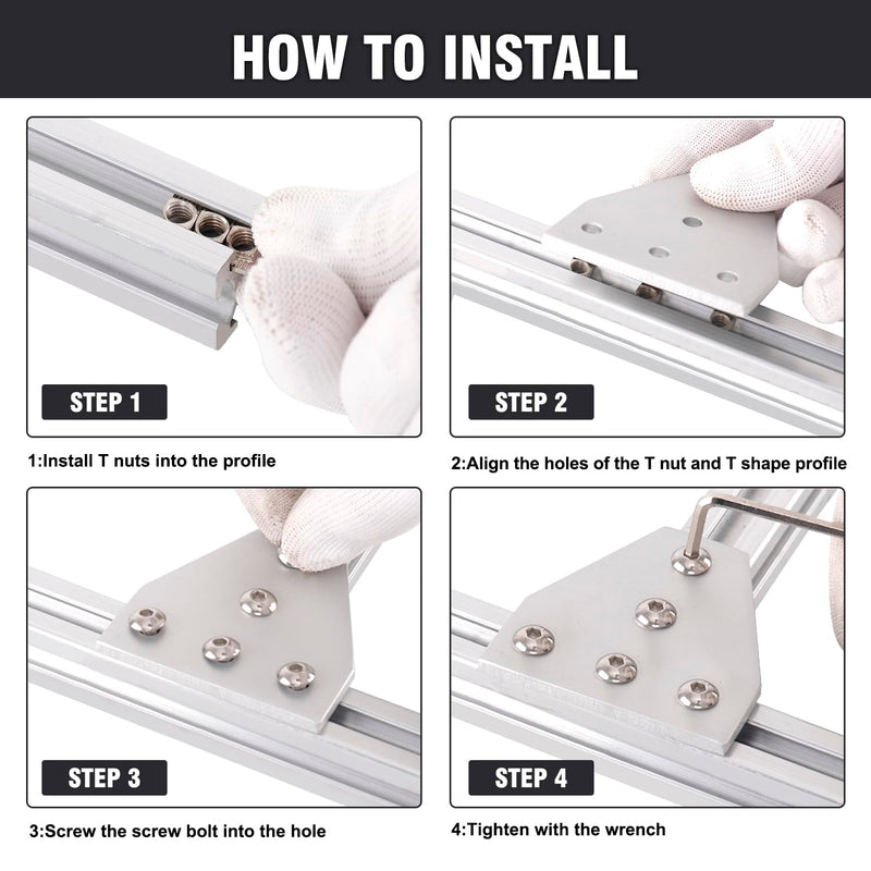20Pcs 2020 Corner Bracket Joint Plate T Shape 5 Hole Aluminum Extrusion Connector with 100Pcs T-Nuts, 100Pcs Screws and 1Pc Wrench for 20 x 20mm Series Aluminum Extrusion Profile 20Pcs T Shape