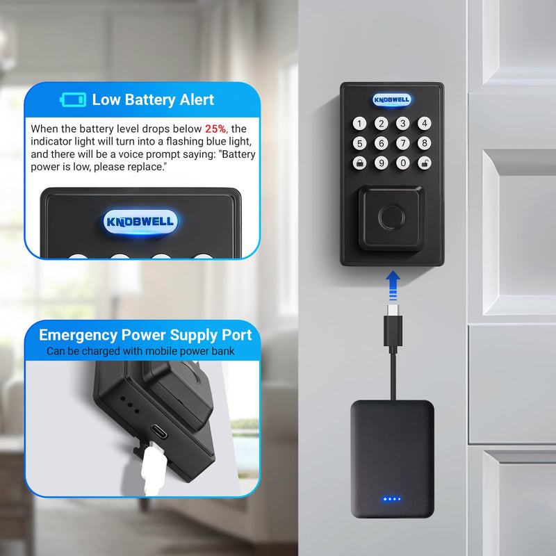 KNOBWELL Smart Lock Deadbolt for Front Door, Fingerprint Keyless Entry Door Lock, Biometric Touch Digital Keypad Deadbolt, Electronic Password Door Locks with Bluetooth and APP Control