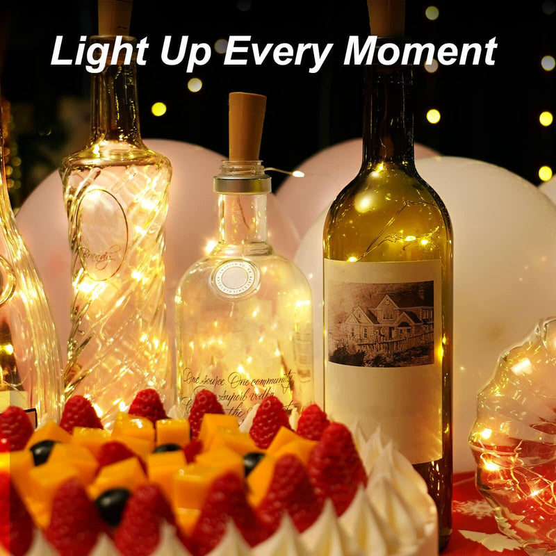 Aluan Wine Bottle Lights with Cork, 12 LED 10 Pack Fairy / String Lights Waterproof Battery Operated for Jar Party Wedding Christmas Festival Bar Decoration, Warm White 12LED - NewNest Australia