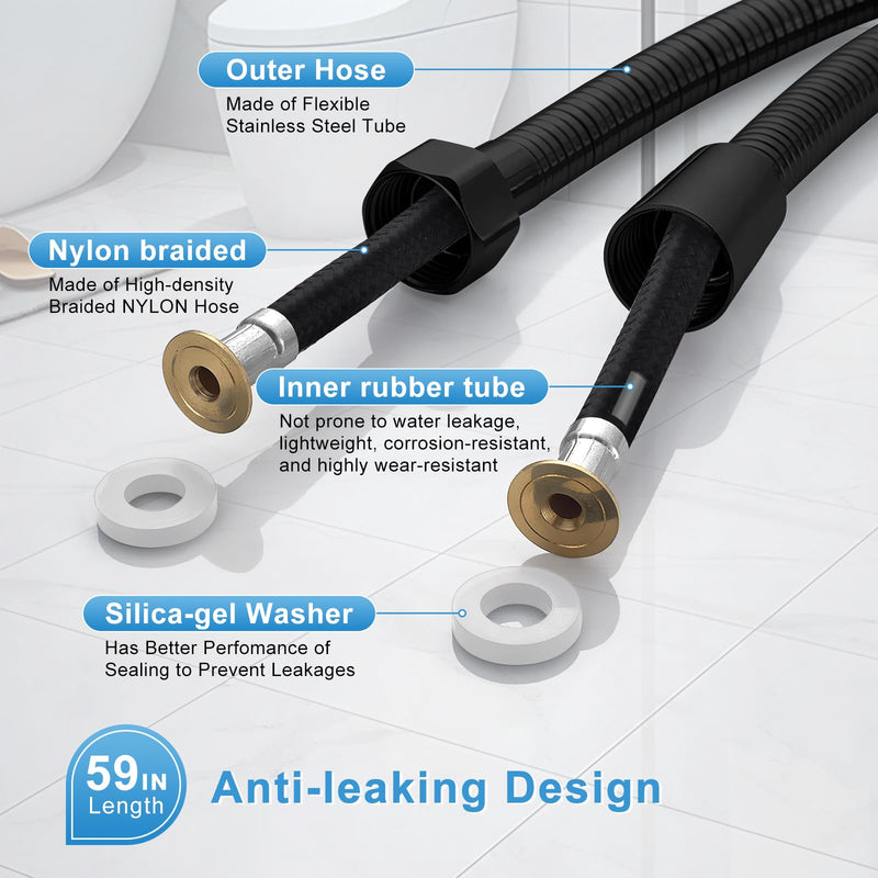 Handheld Toilet Bidet Sprayer, Water Pressure Adjustable Sprayer with Hose and 7/8 "T-Valve, Jet Spray and Soft Spray, for Toilet, Bidet, Shower etc., Stainless Steel, Black