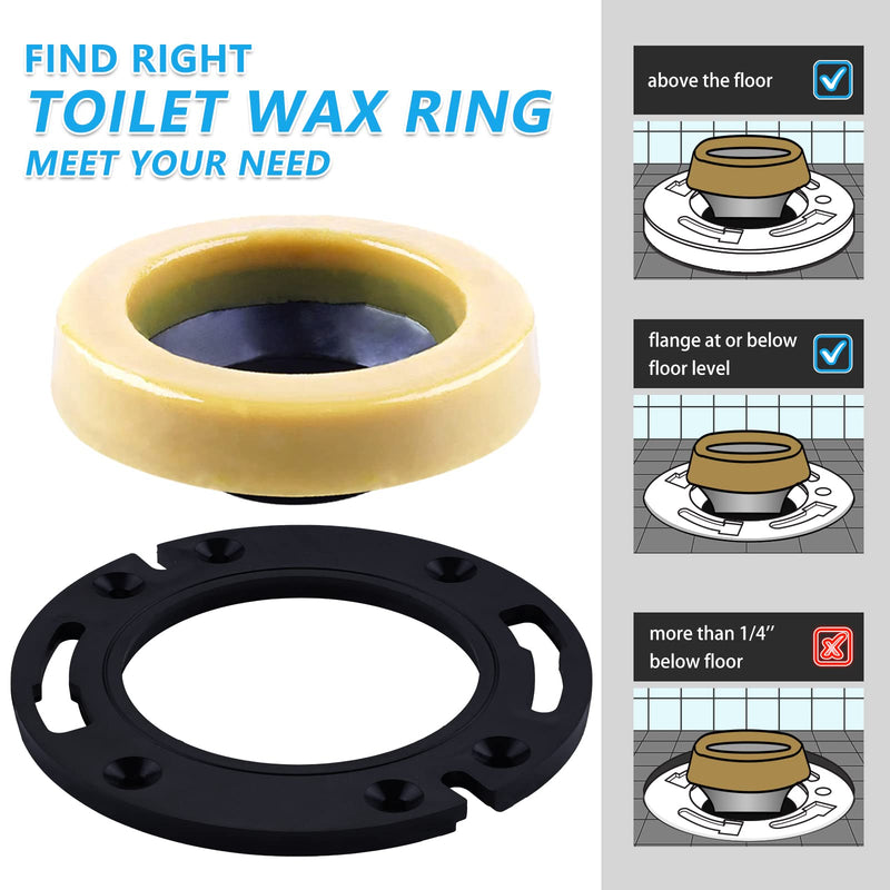 Toilet Flange with Wax Ring for Toilets Replacement Kit Includes Bolts PVC Toilet Flange Repair Kit for 3" or 4" Pipes, Fit Toilet Install & Repair with Standard Wax Ring