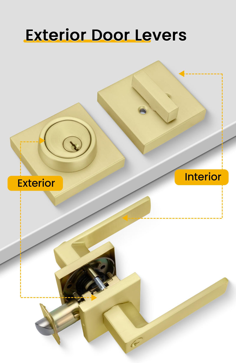 goldenwarm Exterior Door Lock Set Gold Front Door Lock Set, Heavy Duty Zinc-alloyed Front Door Handle and Deadbolt Set (1 Pack) 1 Pack