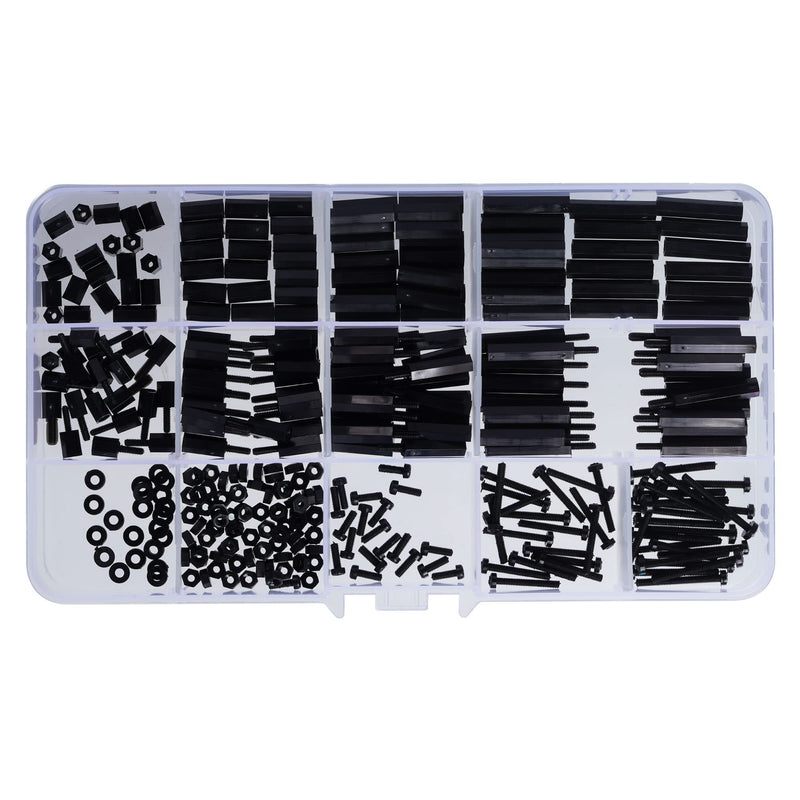Lystaii 320pcs M2 Nylon Hex Spacer Standoff Kit Male Female Screw Nut Threaded Pillar Hex Standoff PCB Motherboard Circuit Board Standoffs Mounting Hardware Spacer Assortment Kit (Black, M2) Black