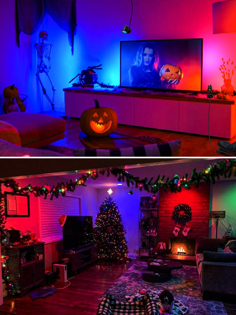 Christmas LED Spot Lights Indoor 3W RGB Accent Lighting Up Lights Indoor Spotlight Lamp for Plants 120V Uplighting Decor US 2-Plug 6 FT Cord with Floor Foot Switch (1 Pack with Base) RGBW 1 Pack