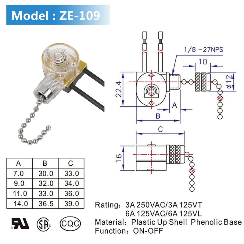 ZE-109 Zing Ear Fan Light Switch, On-Off Speed Switch with Pull Chain Compatible with Hunter Celing Fan Lights, Lamps and Wall Lights (Nickel Pull Chain) ZE-109 ZE Nickel
