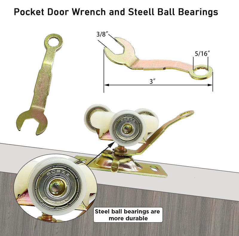 2 Pack Sliding Pocket Door Rollers Replacements Top Hanger Sliding Door Hardware Wheels Assembly Fit Johnson Part Hardware Kit, Ball Bearing 1 inch Wheels, 220 lb Capacity Door